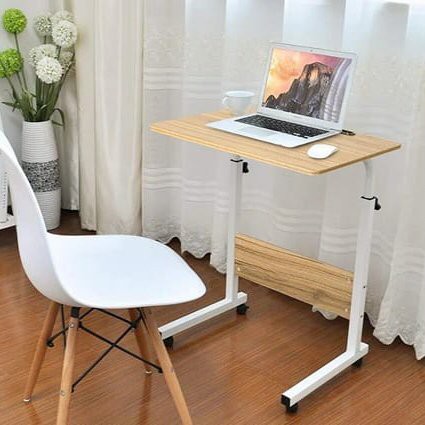 Meja Laptop Lipat Roda Portable Standing Desk Adjustable Desktop Samping Tempat Tidur Makan Anak Table Stand Rotate Anti Air Aluminium Multifungsi Murah