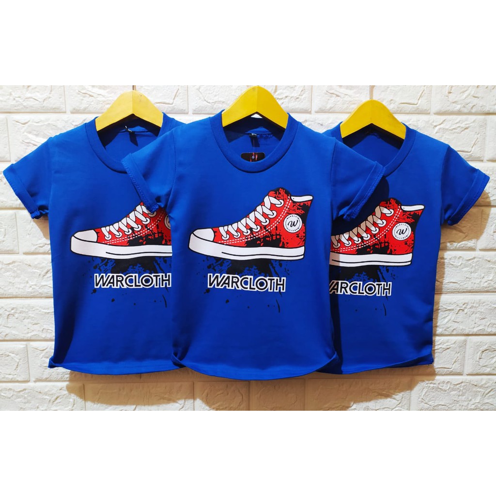 Kaos Anak Laki Laki Bahan Adem Kualitas Distro Shoes Biru Tua