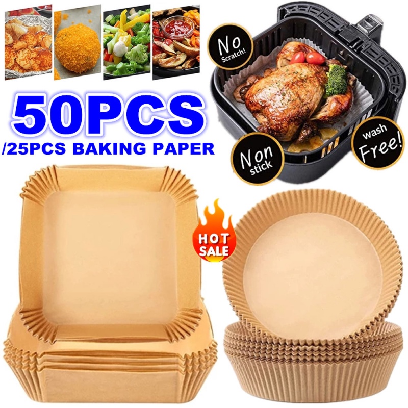 25 / 50PCS Kertas Alas Panggang Air Fryer Sekali Pakai Anti Lengket Ukuran 20CM