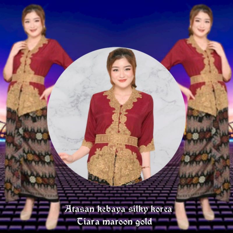 Kebaya Encim Golden Modern Katun Silky Korea Kombinasi Brukat  Bordir