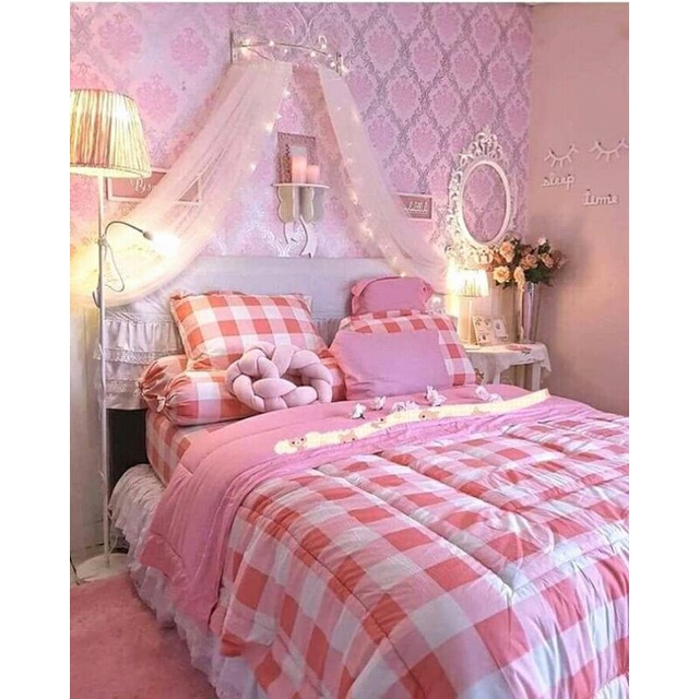 Bedcover & seprei set terbaru king 180x200x25/Betkaper set/Bed cover set kotak pink katun cvc premiu