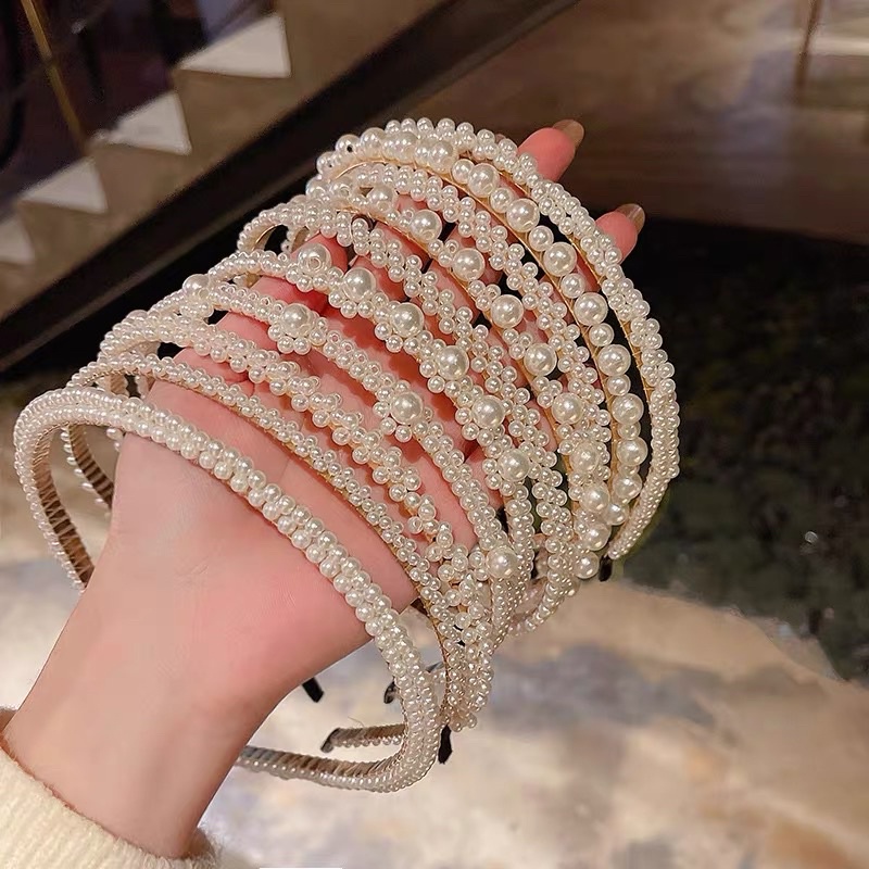 PREMIUM BANDO MUTIARA GAYA KOREA / RETRO PEARL HEADBAND KOREA / KOREAN HAIR BAND HEAD PEARLS CANTIK / BANDO KOREA MUTIARA PEARL / FASHION WANITA IMPORT / AKSESORIS RAMBUT TERMURAH  / WOMEN HAIRBAND FULL PEARLS