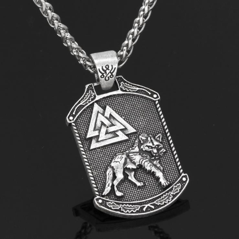 Kalung Liontin Desain Odin Wolf Valknut Gaya Vintagenordicpunk Untuk Pria