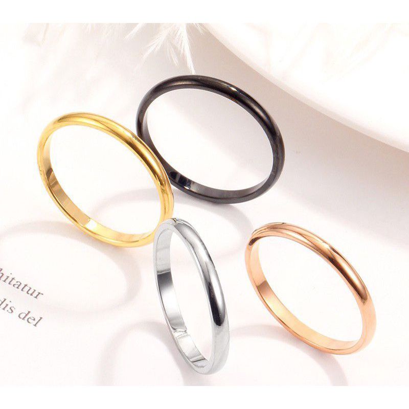 Cincin Bahan Titanium Stell Gaya Korea Untuk pasangan/Couple Cincin Tipis 1 mm