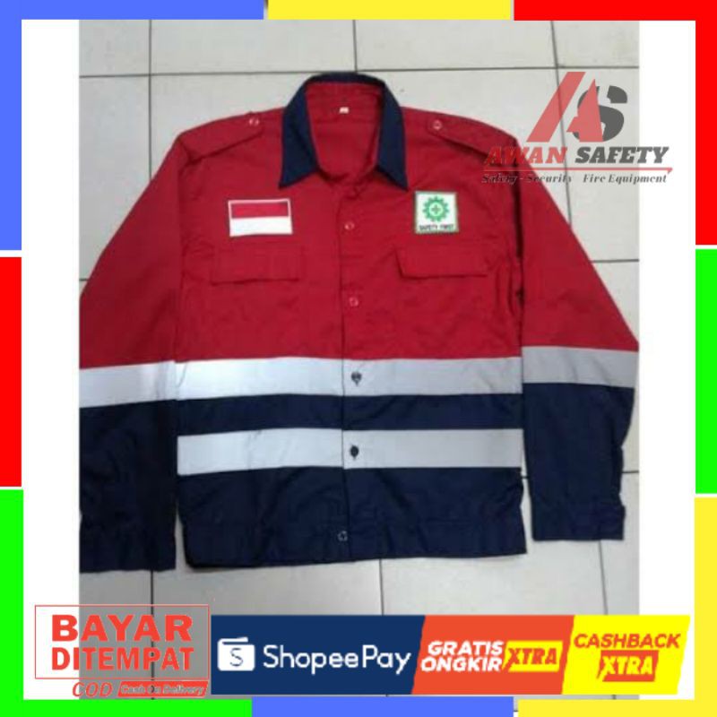 Baju Safety Kombinasi Logo K3 Kemeja Atasan Kerja Proyek Lengan Panjang Bahan Drill