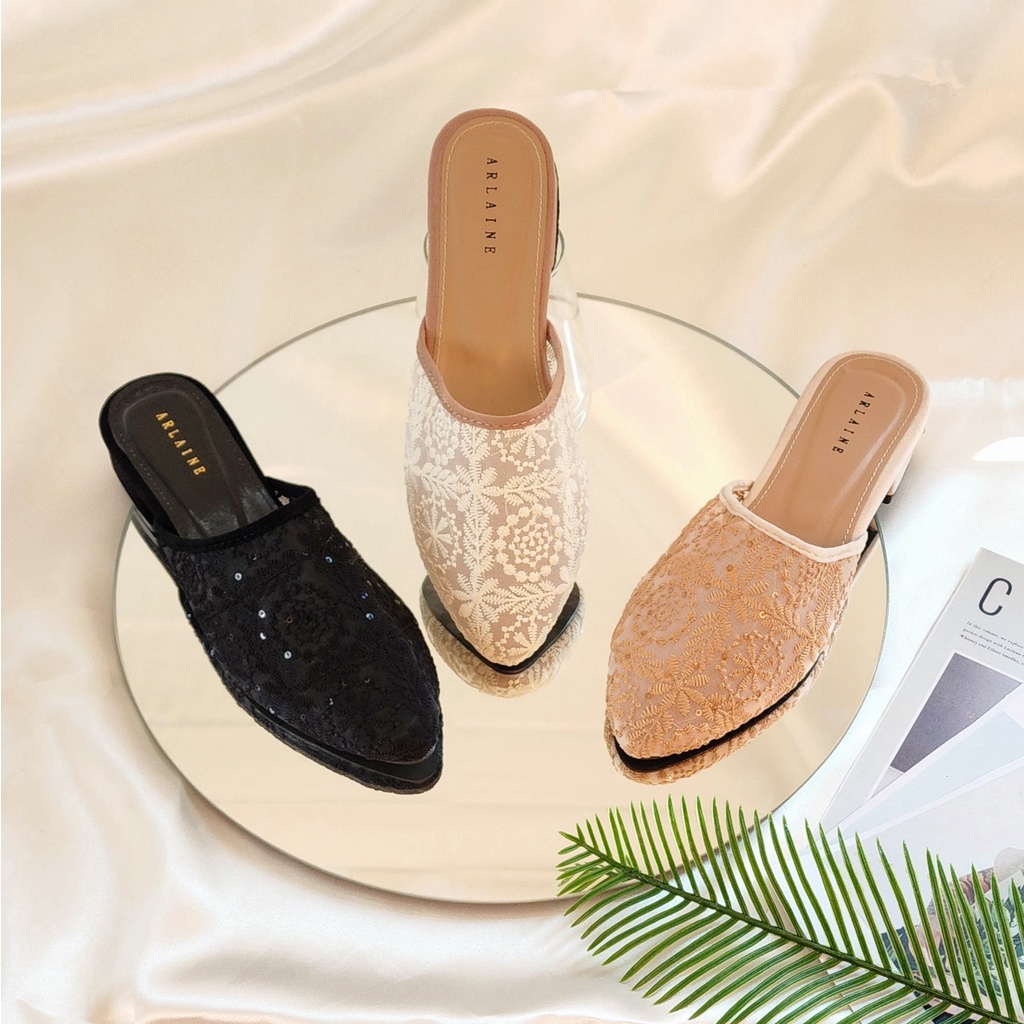 Arlaine - Jasmine Selop Heels / Heels 3cm / Heels Brukat / Sepatu Heels Wanita / Heels Kerja