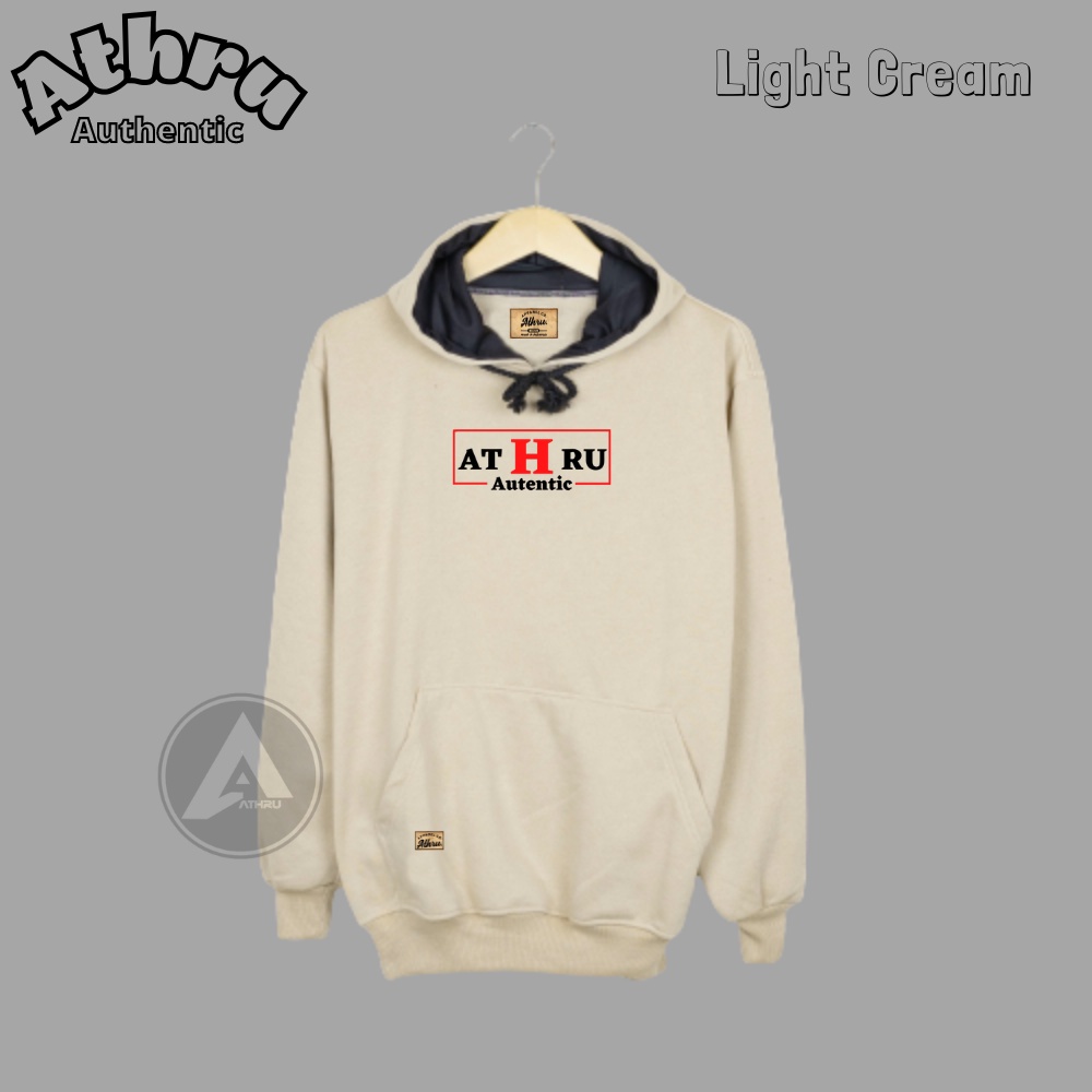 Sweater Hudie Pria Wanita Distro Warna Cream Sablon Athru Authentic Switer Hoodie Cowok Suwite Pria
