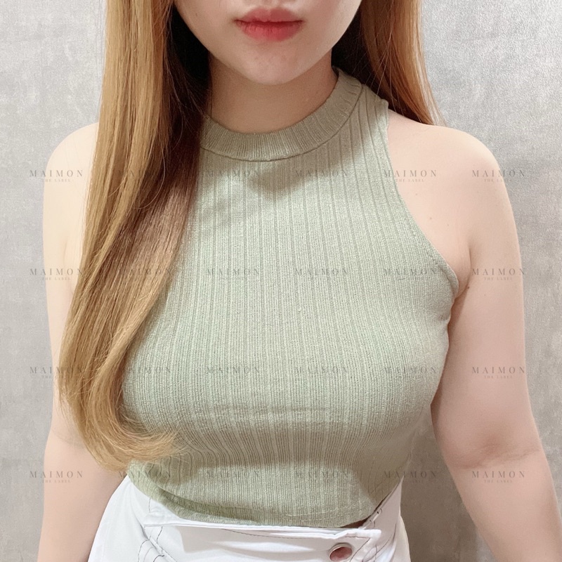 Halter Neck Crop Top | Rib Knit Korean Fashion | Maimon Grosir