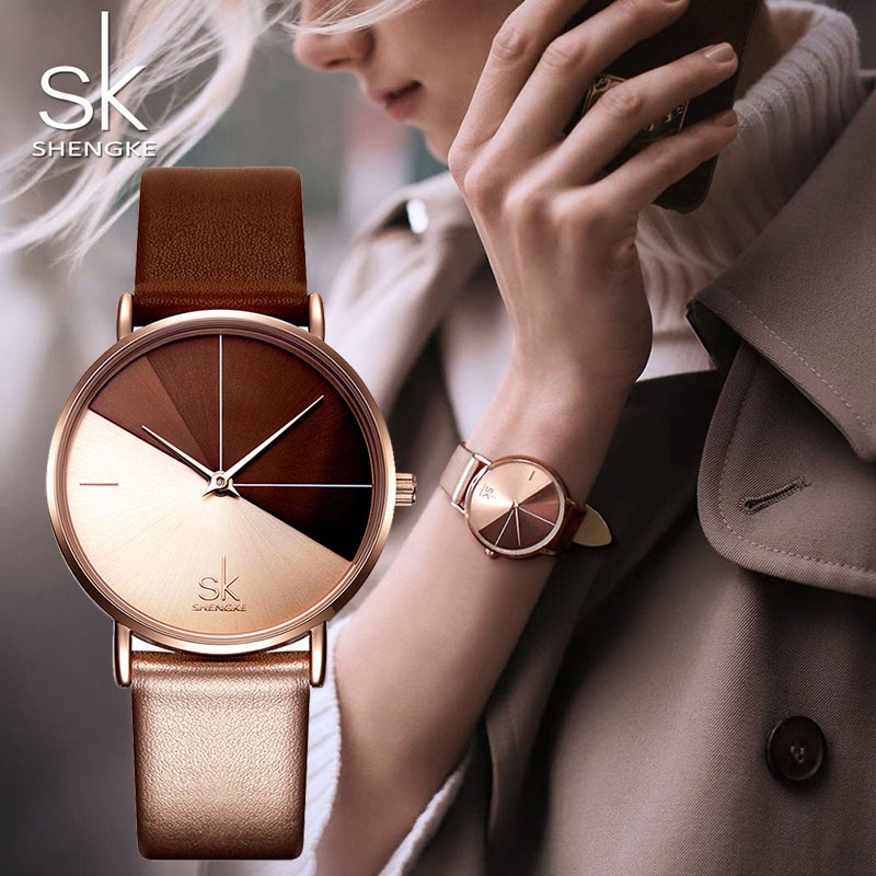 HOT PROMO SK Kulit Mewah Jam Tangan Wanita Kreatif Fashion QUARTZ Jam Tangan Reloj Mujer 2018