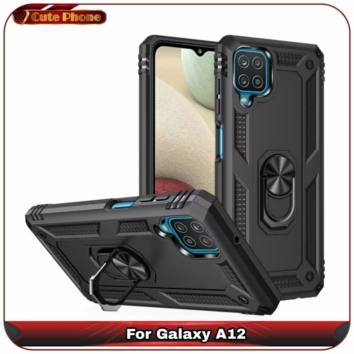 Casing Samsung Galaxy A12 A 12 Bumper Hard Soft Case Carbon Ring Armor