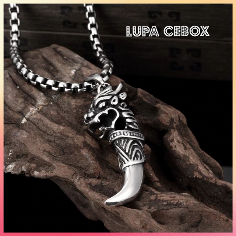 Kalung Titanium Kalung Pria Bandul Taring Naga