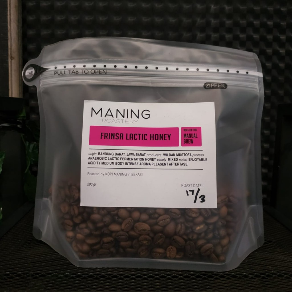 

Biji Kopi Arabika Frinsa Lactic Honey 200 Gram Maning Roastery