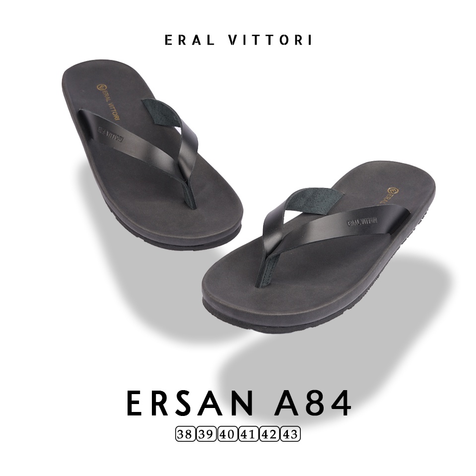 Eral Vittori - Ersan A84 Sandal Jepit Kulit Pria Harian Santai Kasual Hitam