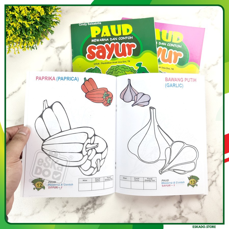 PAUD Mewarna dan Contoh SAYUR 1-3 mewarnai Sayur