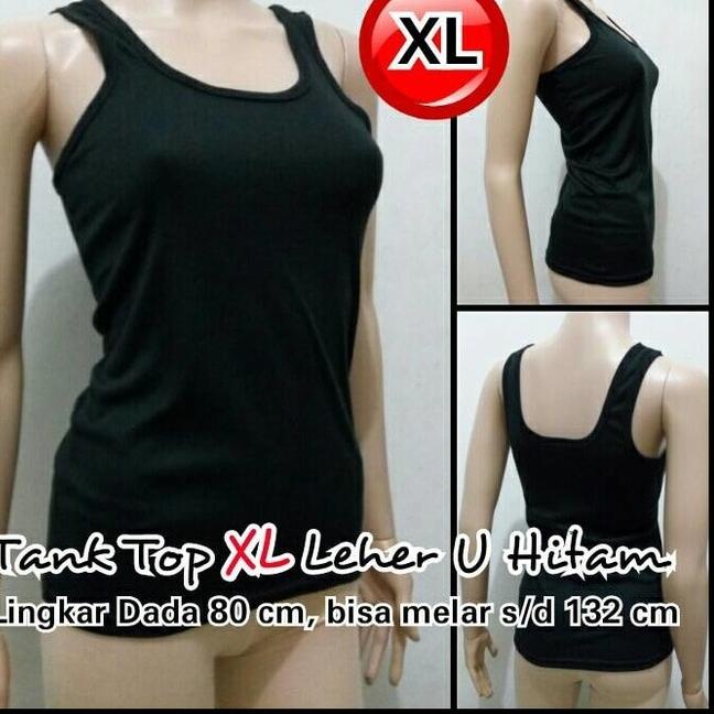 ☏ Tank Top XL Leher U Hitam - Melar | Dalaman | Tanktop | Tengtop ❇