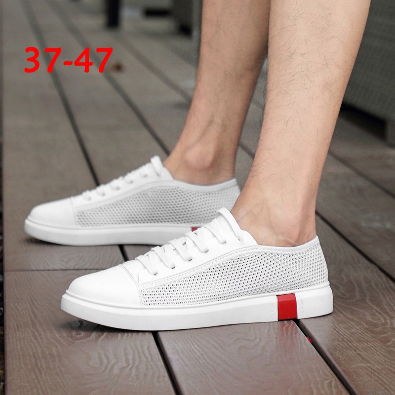 Ukuran Besar 47 Kulit Sapi Eropa Stasiun Sneakers Pria Besar Mesh Hollow Kain Mesh  Sepatu Solid war