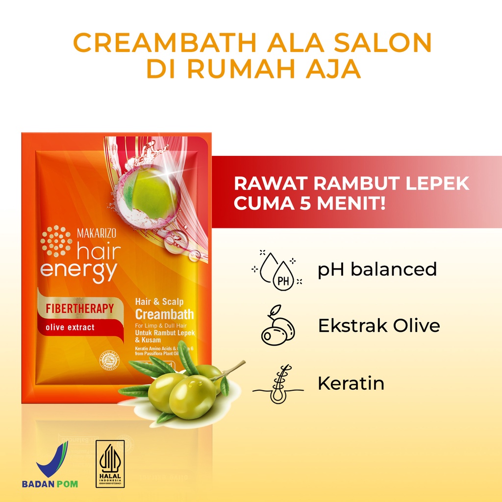 Makarizo Hair Energy Fibertherapy Hair & Scalp Creambath Olive 60 mL / Perawatan Rambut / Hijab-2