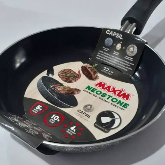 promo 2pcs Maxim Neostone Wajan Panci Saucepan 18 Cm + 22 frypan Ceramic Marble Anti Lengket + Tutup Kaca