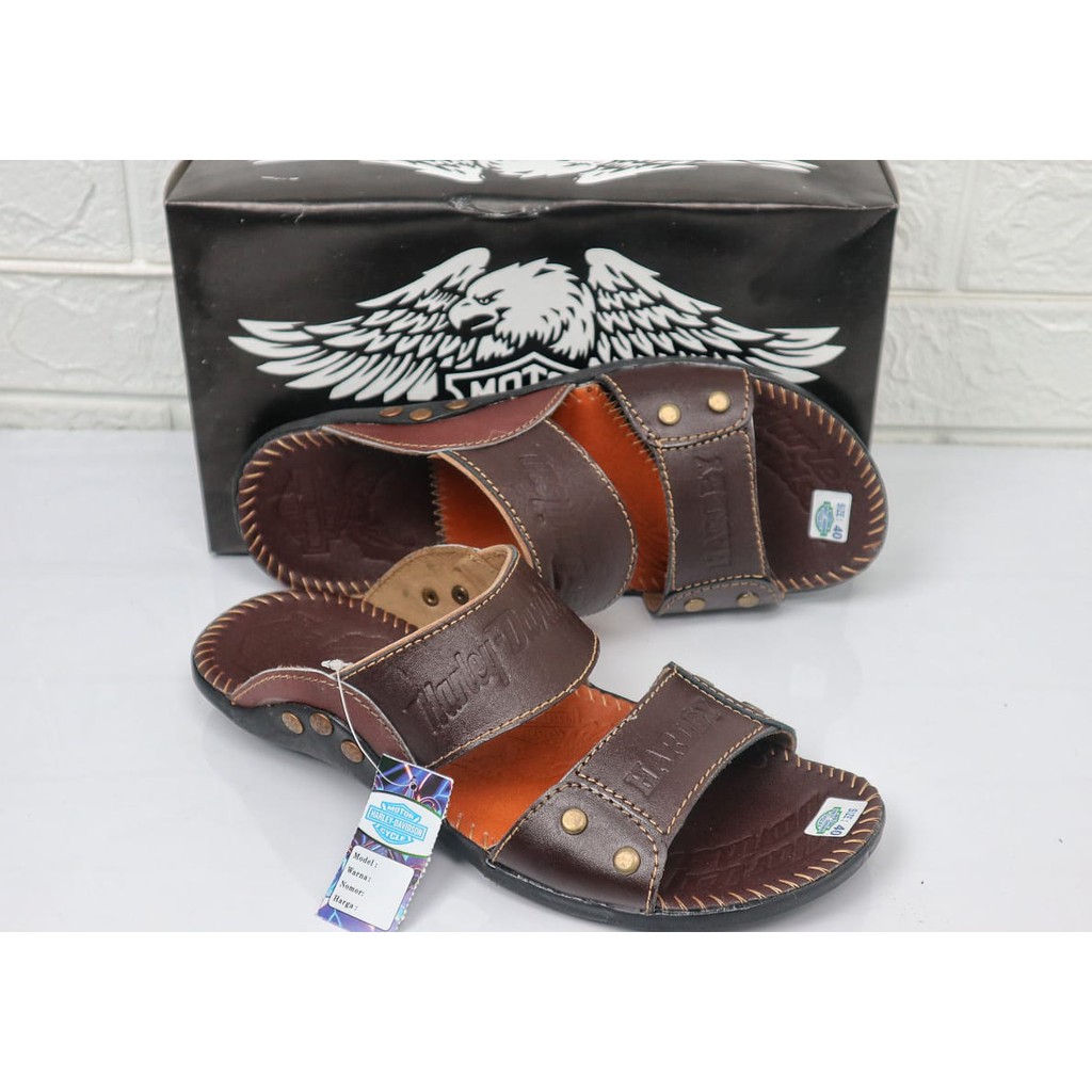 Terbaru Sandal Pria Kulit Sapi Asli Harley Davidson Ban 2 Track New Real Leather Cow Sendal Casual P