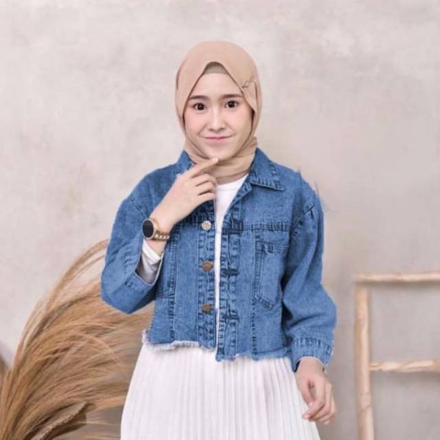 JAKET JEANS CROP RAWIS SNOW | FRINGE JACKET JEANS | JAKET JEANS RAWIS ( 1KG MUAT 2PCS )