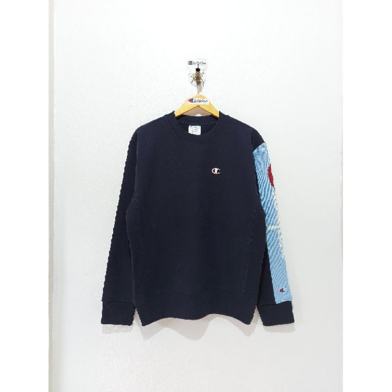 CHAMPION REVERSE WEAVE CREW WITH SWEATER TRIM DARK BLUE