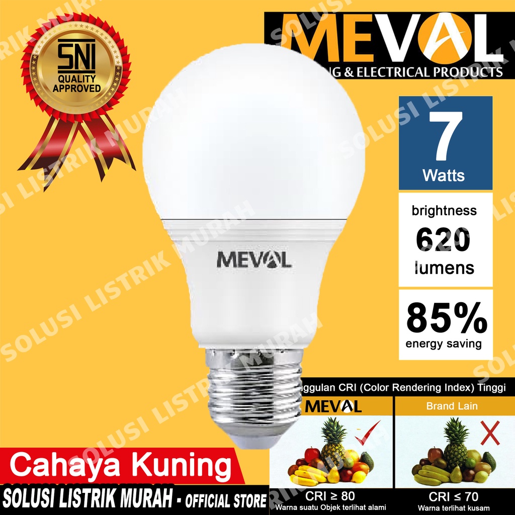 MEVAL Lampu Led Eco 7W Bulb Putih / Warm White / Kuning