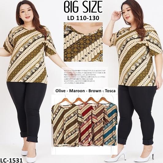 Pakaian Atasan Batik Wanita Kaos Jumbo - Baju Ukuran Besar Lengan Pendek Cewek Big Size Lc-1531