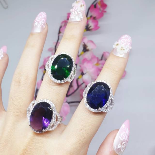 Cincin silver asli lapis emas putih permata zircon