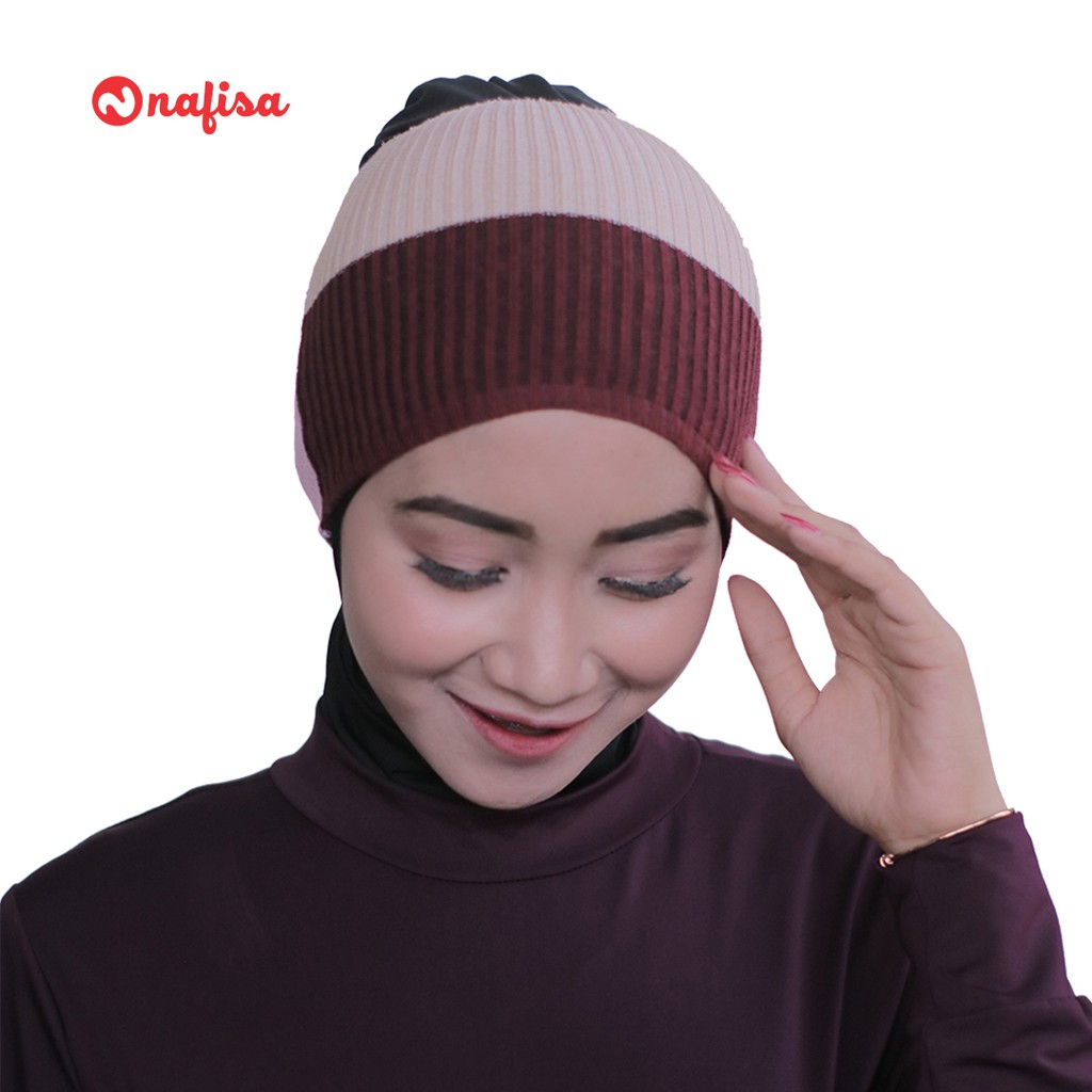 CIPUT TERLARIS | Ciput Rajut Kombinasi Dua Warna Henna Bandana Rajut Anpus Antem Inner Kepala Rajut