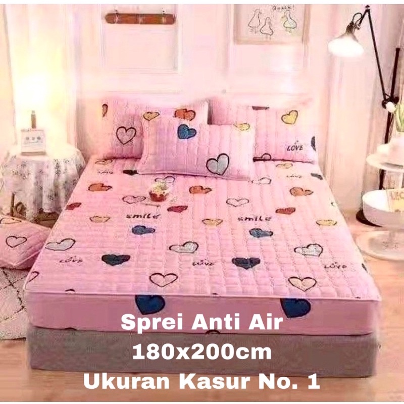 SPREI WATERPROOF UKURAN 180X200X25cm / SPREI ANTI AIR-PINK LOVE