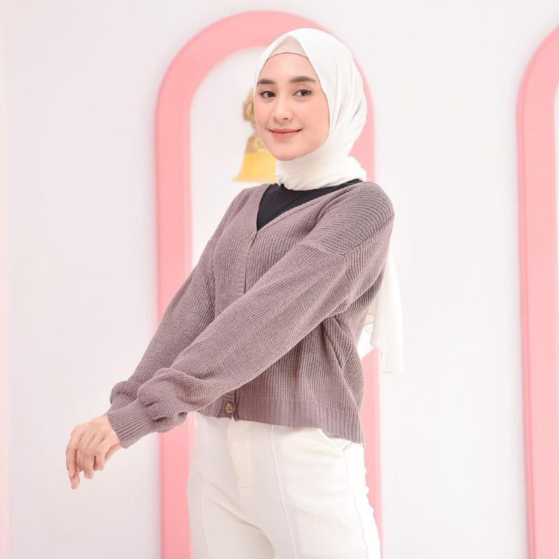 CARDIGAN OUTHER CARDIE - PREMIUM RAJUT - WOLLY CROPE - CLARISSA KNITE CARDY - SHIREN CARDY-Burgundy