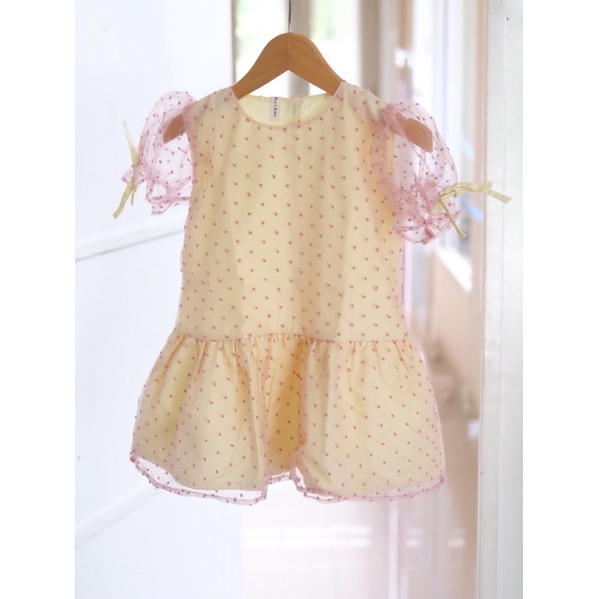Dress tutu anak premium -Dress batik anak-dress brokat anak bayi- dress anak putih-Aimeeyellowpink