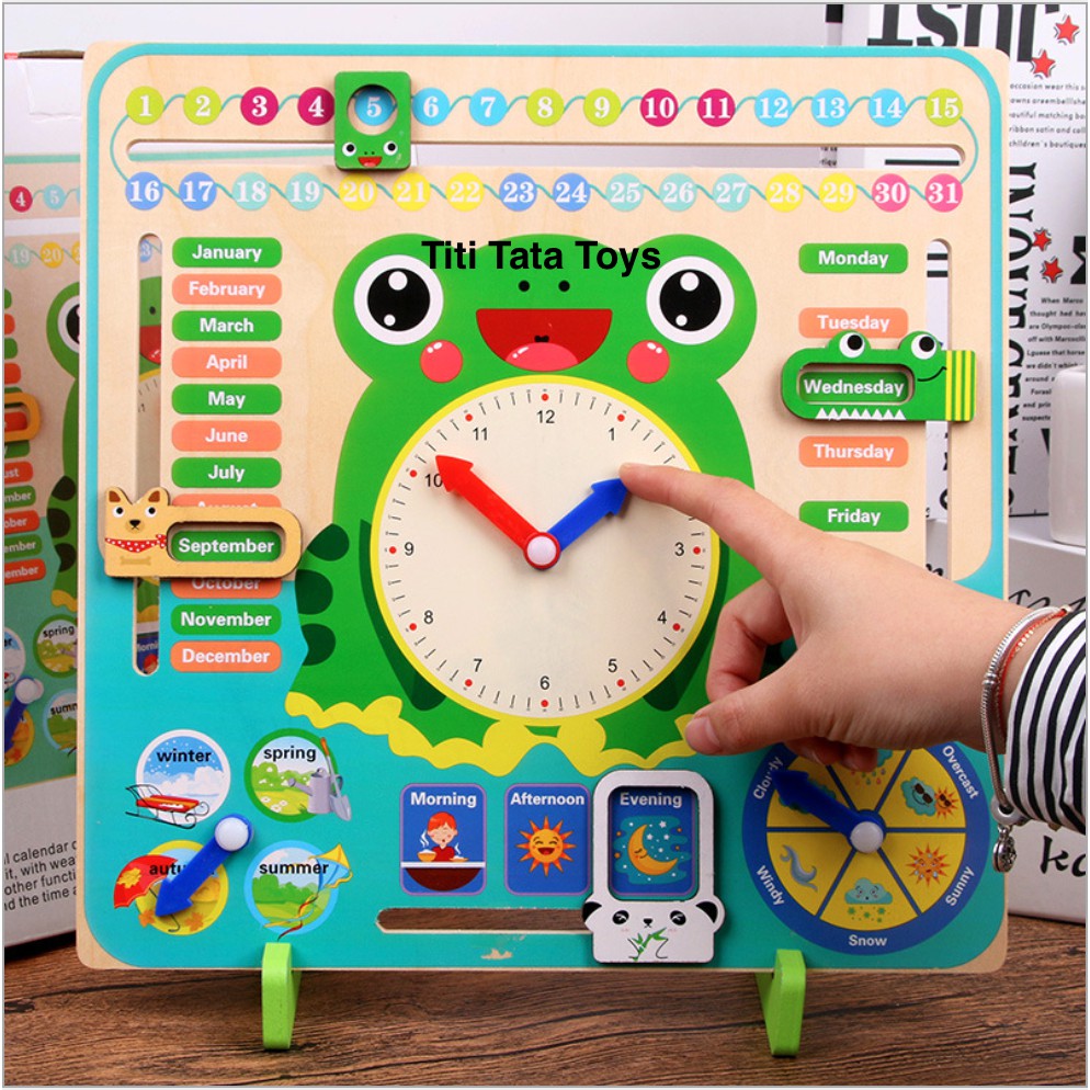 

multifunctional calendar clock, kalender interaktif untuk anak mainan