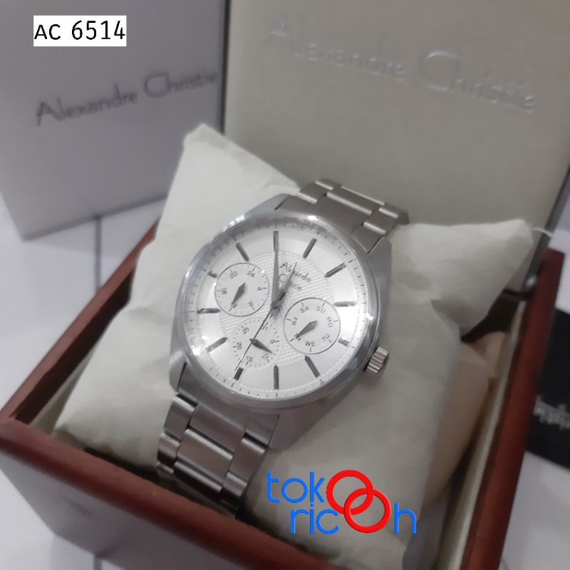 (Toko Ricoh) Alexandre Christie 6514 / jam tangan pria chronograph warna silver.