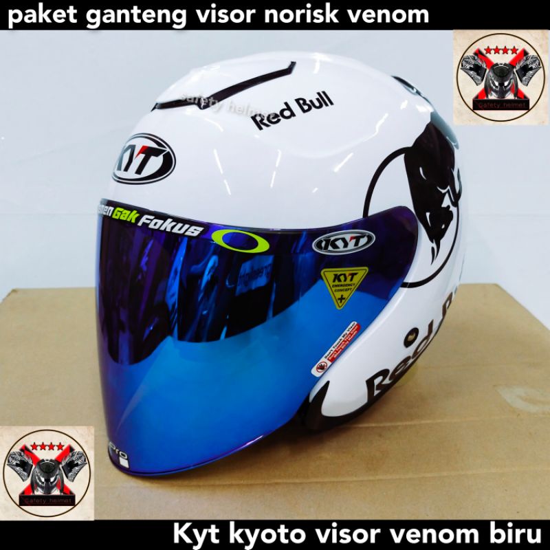 Kyt KYOTO- Modif Paket Ganteng Redbull Helm Half face Solif white kyt Original