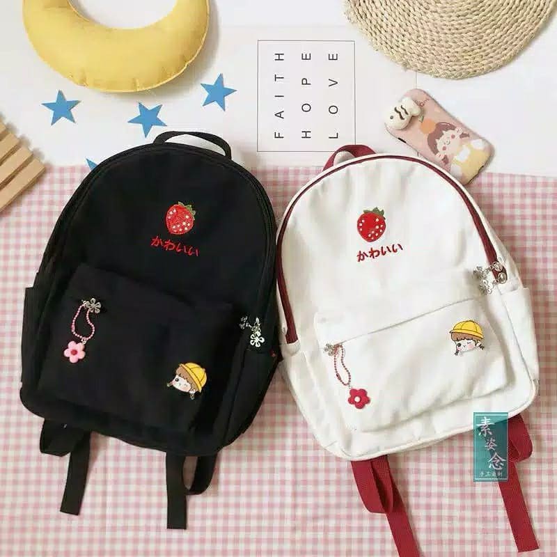 FRUIT BACKPAK TAS RANSEL BAHAN KANVAS TAS AESTHETIC POLOS Shopee