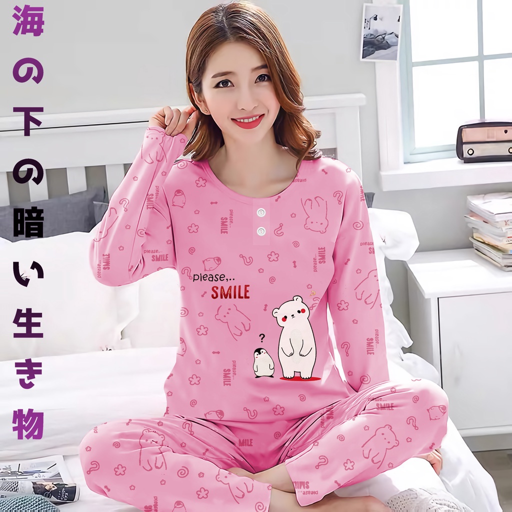 Lilipop.id  Baju Tidur Wanita Penguin Celana Panjang PP Allsize Lengan Panjang Baby Doll Bahan Kaos dewasa