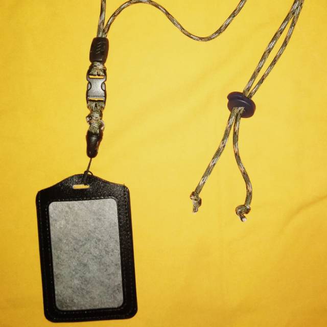 Lanyard PARACORD plus tempat ID card kulit bonus karet pods 3 mm