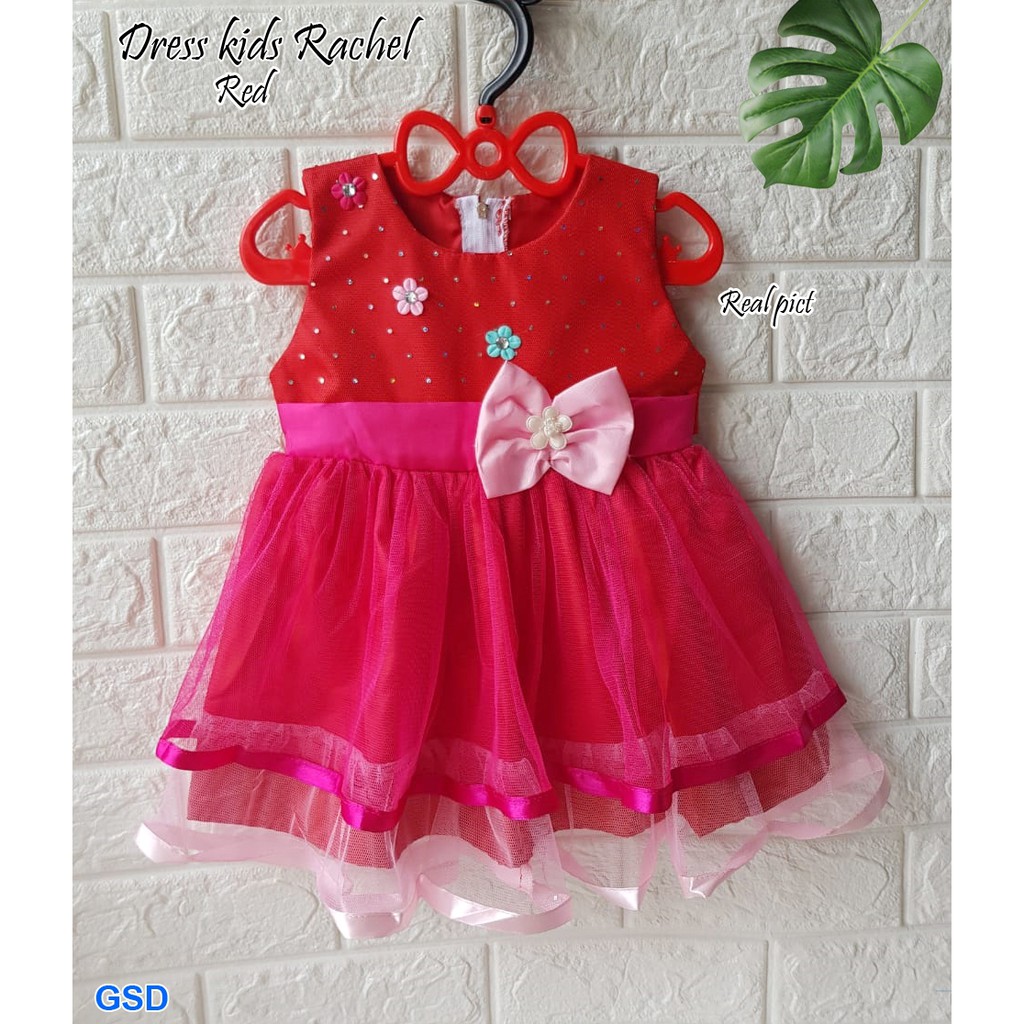 Dress kids Rachel/casual dress anak perempuan motif pita/fashion anak dress tanpa lengan murah lucu