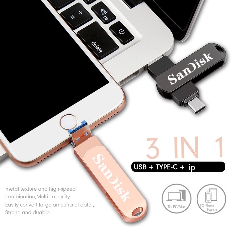 (Ship In 24 Jam) Flashdisk USB Tipe-c OTG 3 IN 1 Bahan Metal Anti Air Untuk iPhone