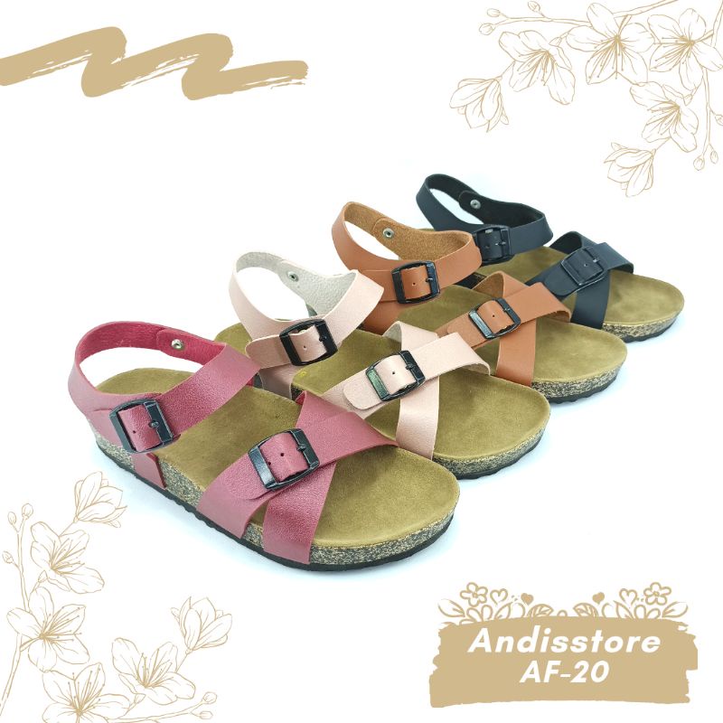 Sandal Birken Wanita Sendal Tali Gesper Motif Andis AF20