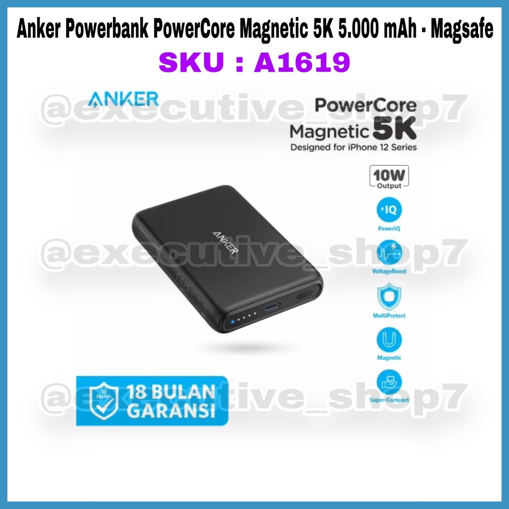 Anker Powerbank PowerCore Magnetic 5K 5.000 mAh - Magsafe - SKU : A1619