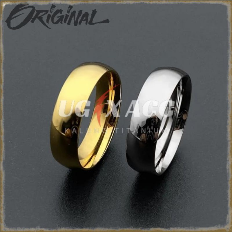 Cincin Jari Titanium Pria Wanita Couple Tunangan Nikah Kawin Silver Putih Gold Emas  Hitam Black Pol