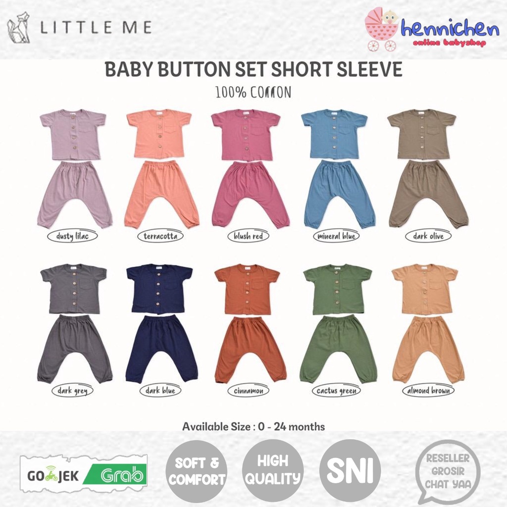 LITTLE ME BABY BUTTON SET SHORT SLEEVE SETELAN BAJU PENDEK CELANA PANJANG BAJU BAYI BAJU ANAK