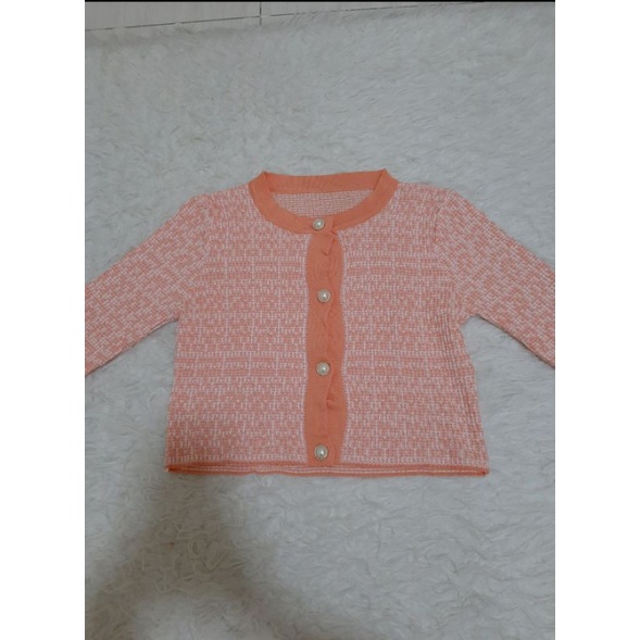 [NEW] Cardigan Rajut semi-crop orange lengan panjang gaya korea korean style atasan crop import impo