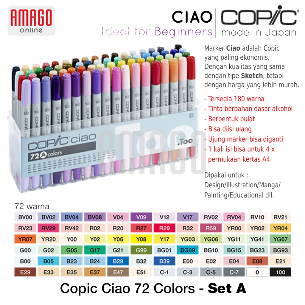 COPIC Ciao - 72 Color Set A - CCM/72A