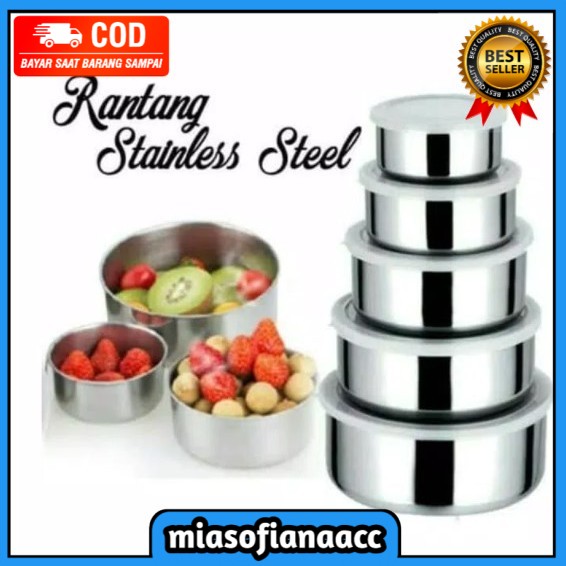 (COD) Fresh Box 5 pcs Pakai Tutup Kedap Udara Tempat Makanan Stainless Steel