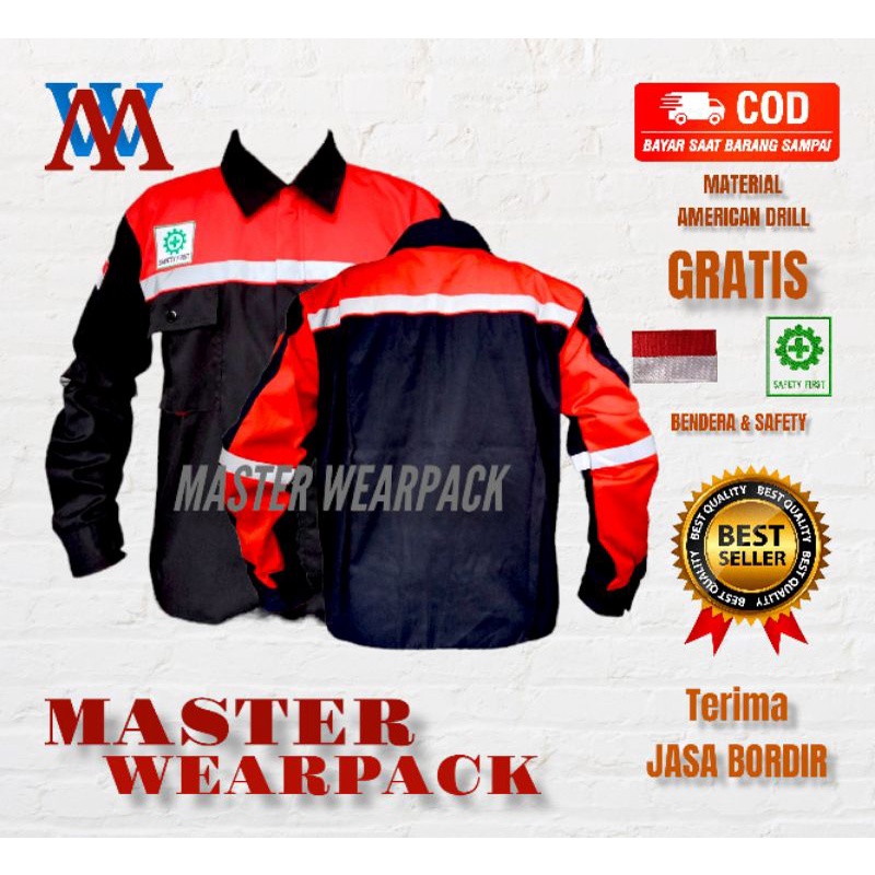 Wearpack Atasan/Kemeja safety/Baju safety warna HITAM MERAH