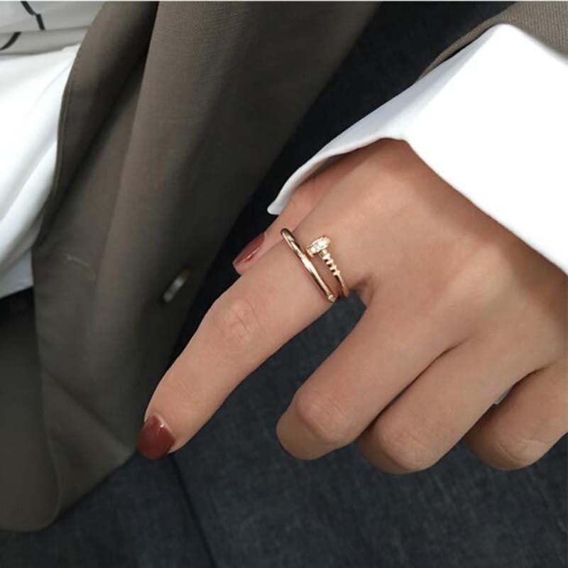 Paku Bentuk Cincin Berlian Kristal Stainless Steel Rose Gold Perak Fashion Wanita Pernikahan Rings