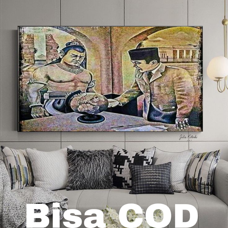 Lukisan bung karno dan gajah mada | dekorasi dinding bung karno | lukisan cetak gambar sejarah | hia